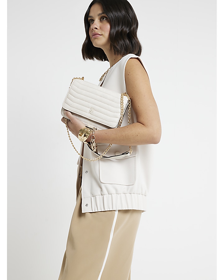 Cream quilted chain shoulder bag