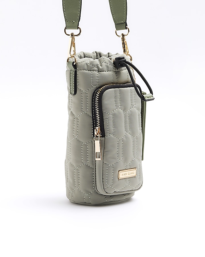 Green quilted bottle holder bag River Island