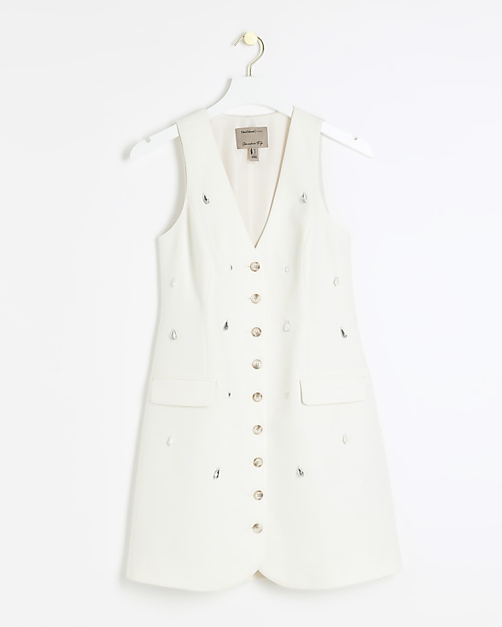 White embellished shift mini dress