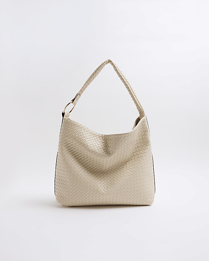 Cream Woven Slouch Tote Bag
