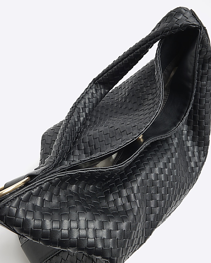Black woven slouch tote bag