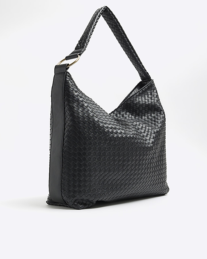 Black woven slouch tote bag
