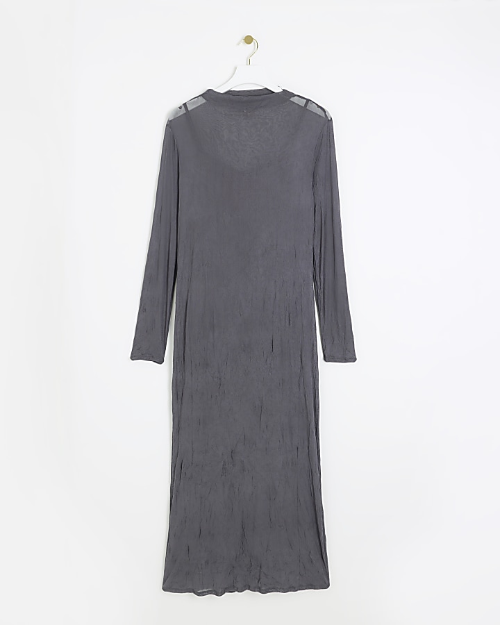 Grey mesh bodycon maxi dress
