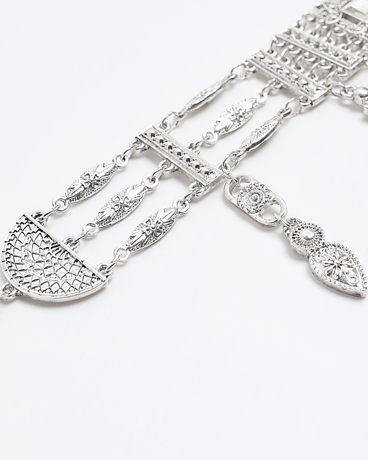 Silver Diamante Drop Choker Necklace