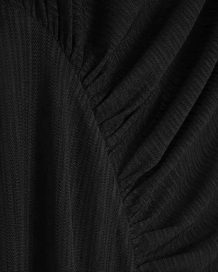 Black mesh stripe bodycon midi dress