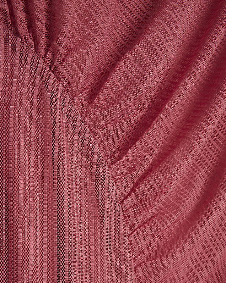 Pink mesh stripe bodycon midi dress