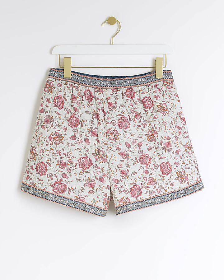 Pink quilted floral shorts
