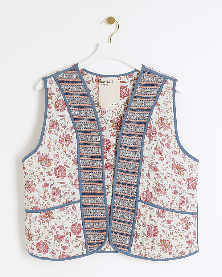 Pink quilted floral gilet
