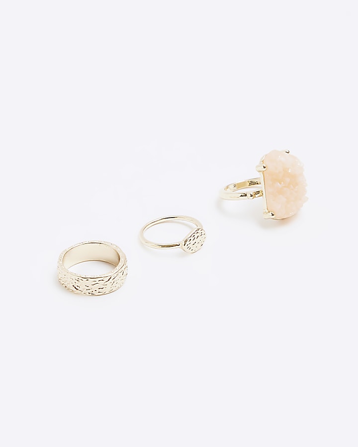 Pink stone textured rings multipack