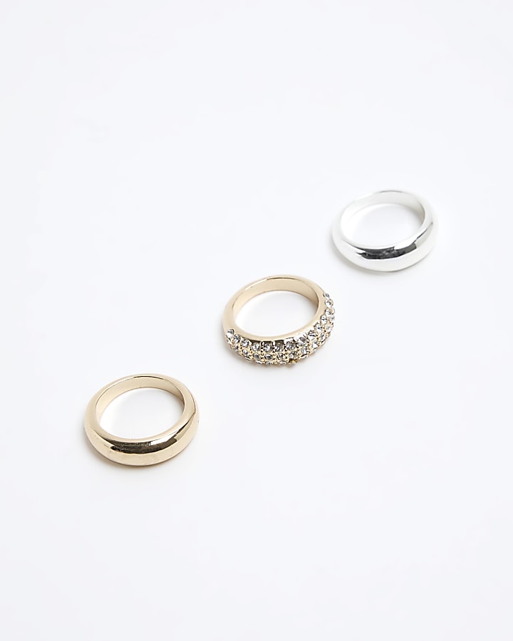 Gold diamante rings multipack
