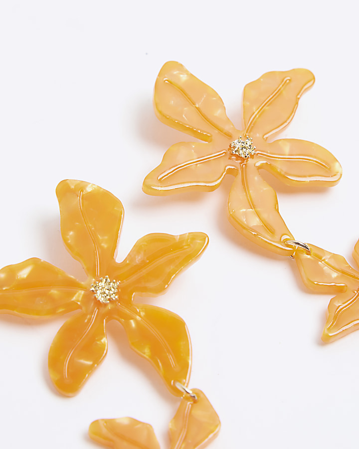 Orange Flower Drop Earrings