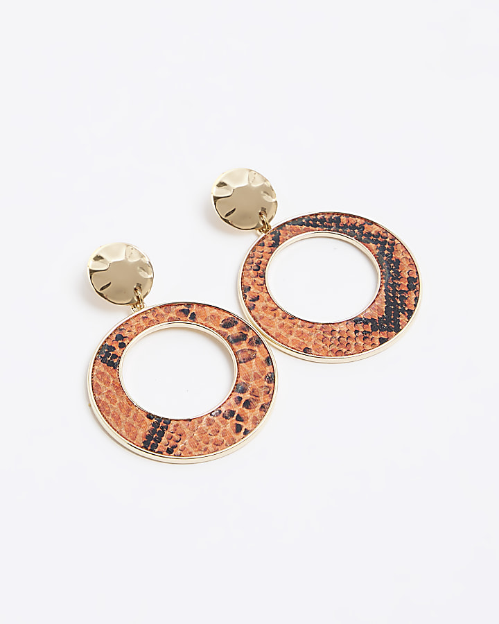 Orange Snake Open Circle Earrings