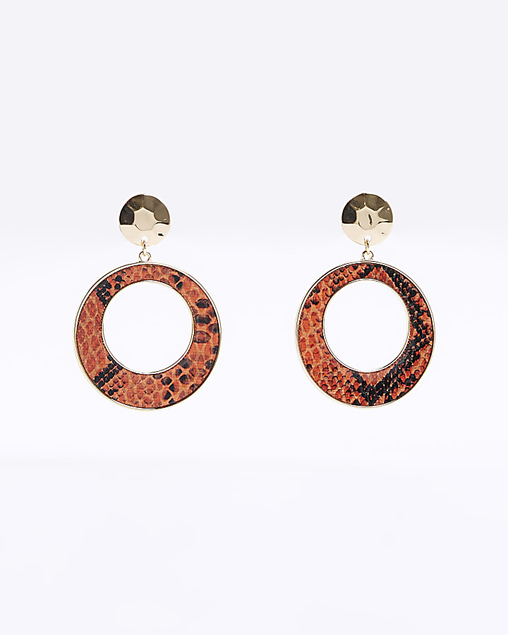 Orange Snake Open Circle Earrings