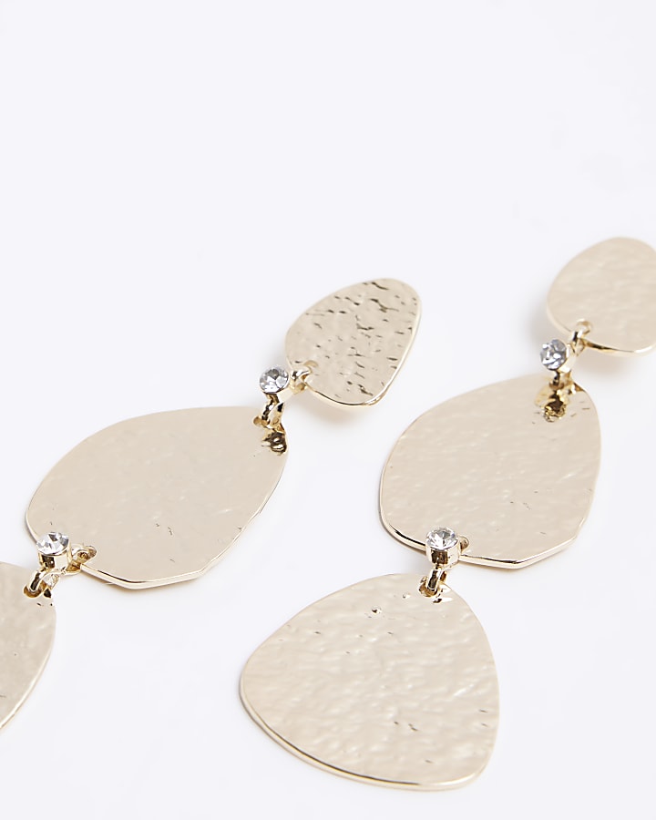 Gold Textured Disc Drops Earrings