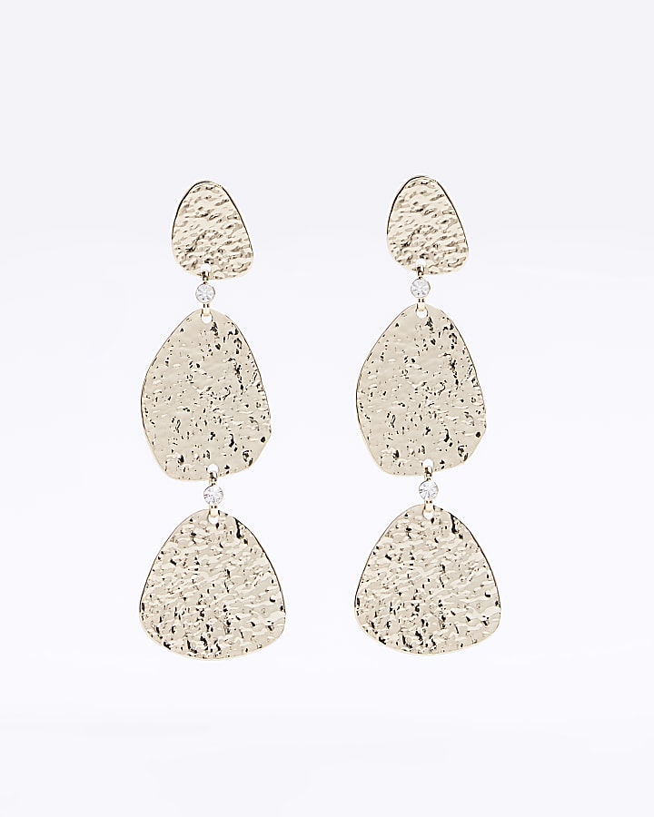 Gold Textured Disc Drops Earrings