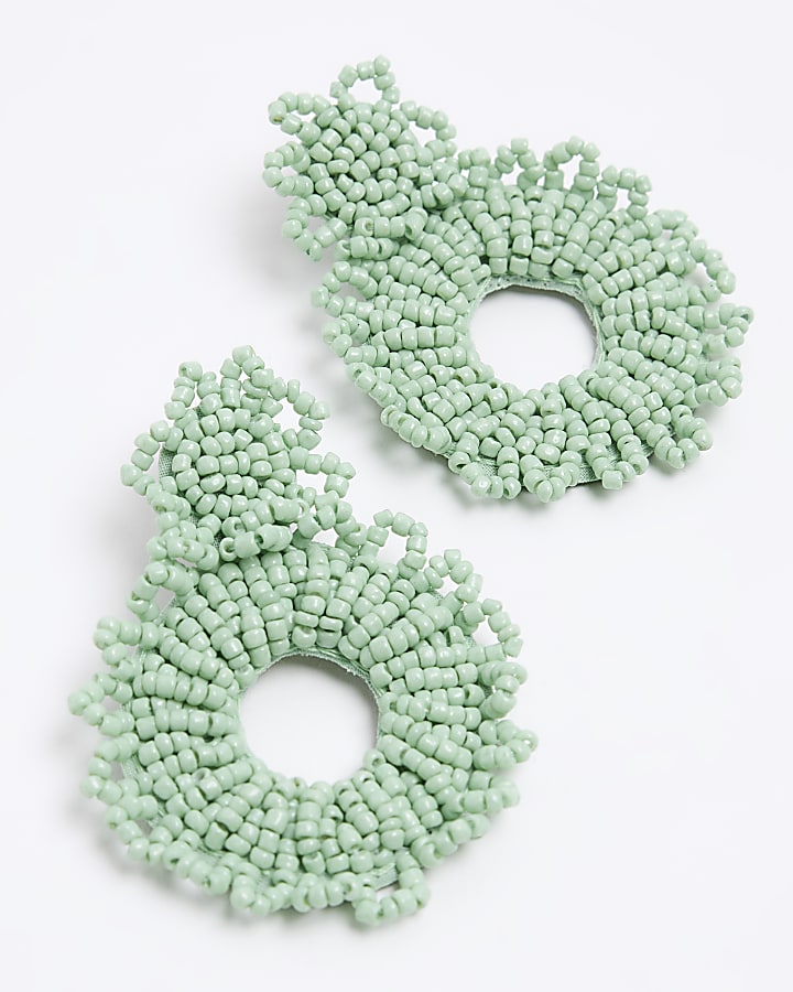 Green Beaded Open Circle Earrings