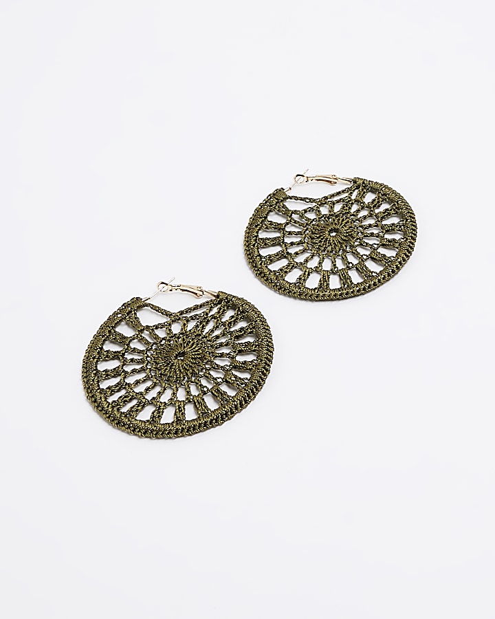 Green Woven Hoop Earrings