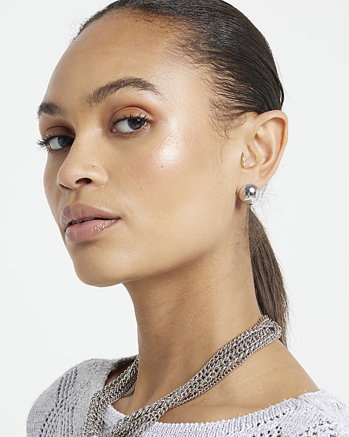Silver ball stud earrings multipack