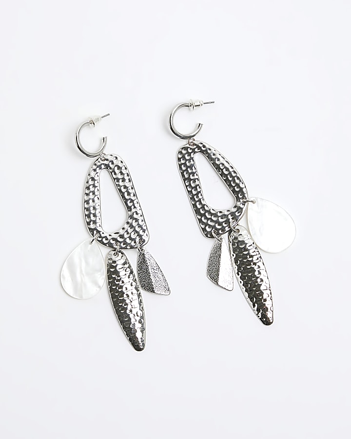 Silver shell drop earrings