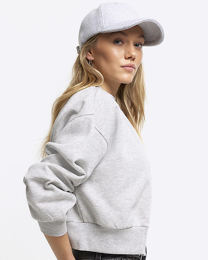 Petite Grey cropped bomber jacket River Island