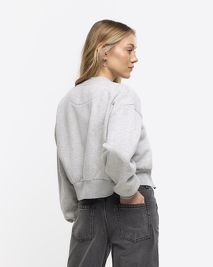 Petite Grey cropped bomber jacket River Island
