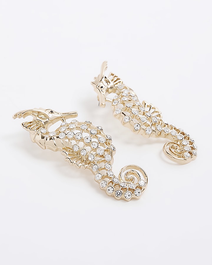 Gold Seahorse Stud Earrings