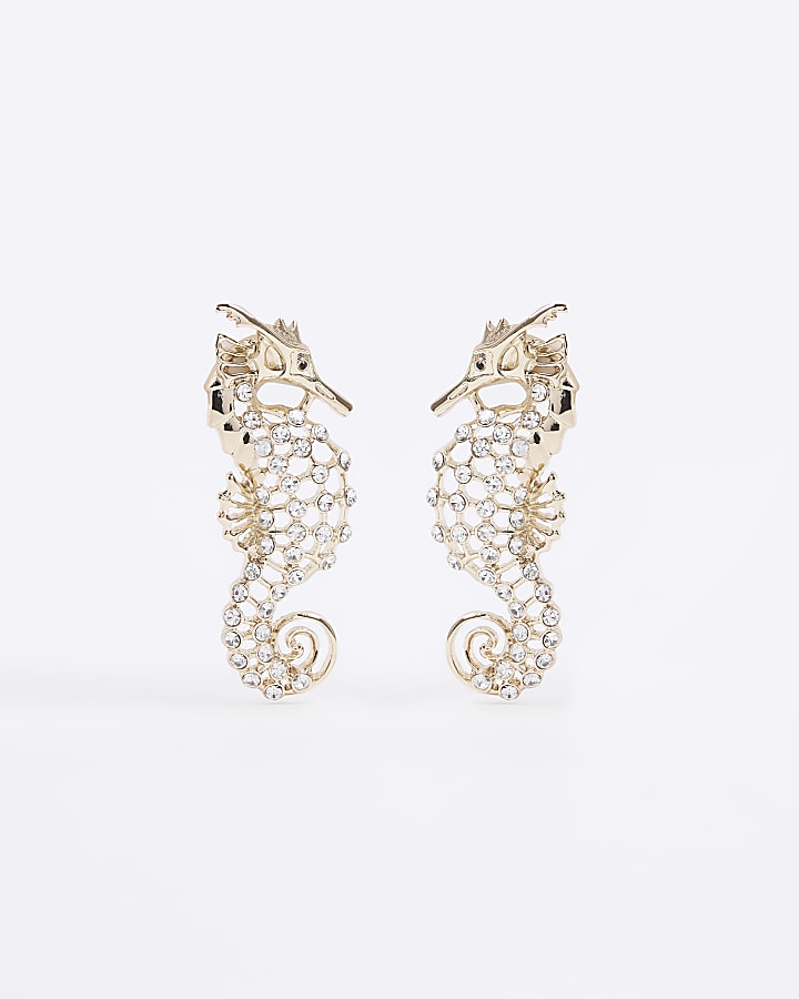 Gold Seahorse Stud Earrings