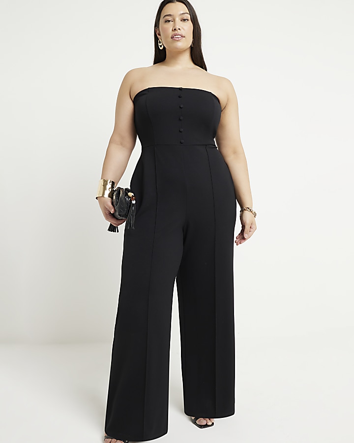 Black Corset Bandeau Flared Jumpsuit