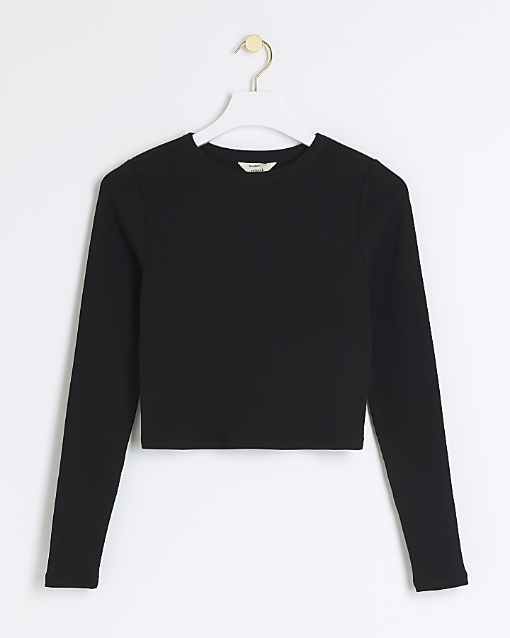 Black Long Sleeve ribbed Cropped Top