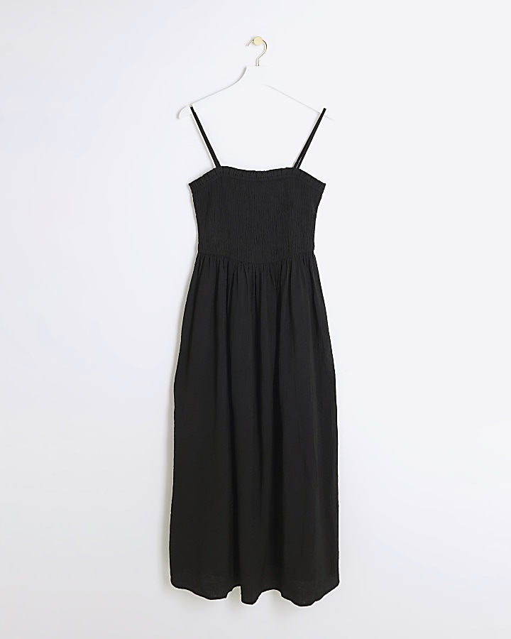 Black shirred bandeau dress