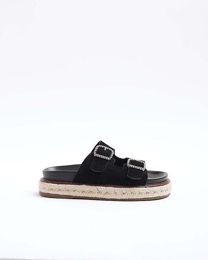 Black leather buckle sandals