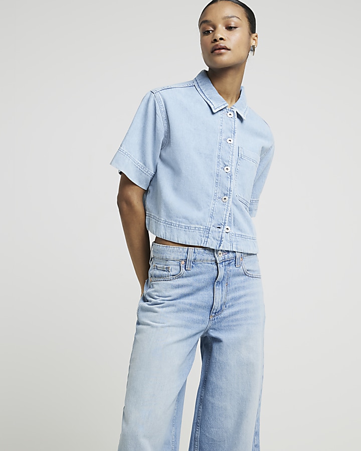 Blue high rise palazzo  jeans