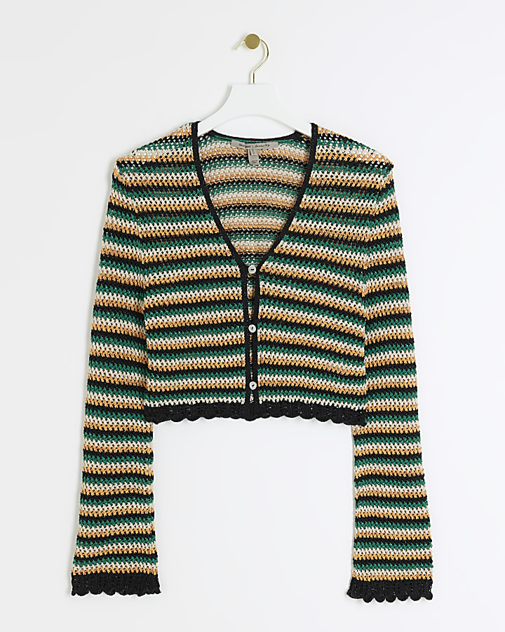 Green crochet stripe cardigan