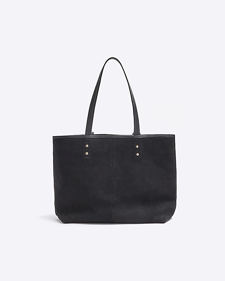 Black leather studded shopper bag