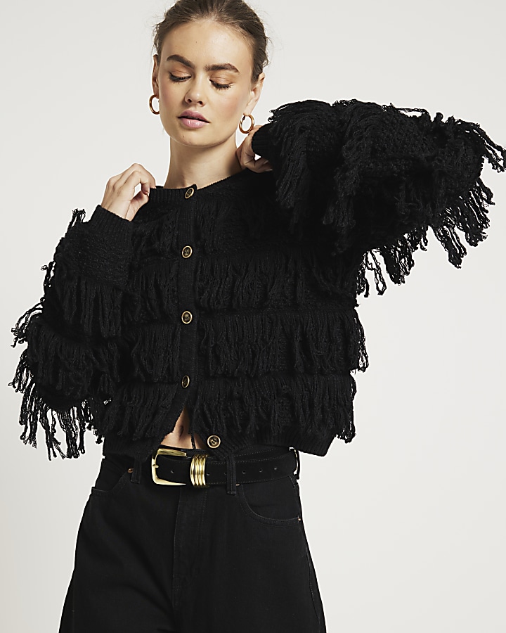 Black shop fringed cardigan