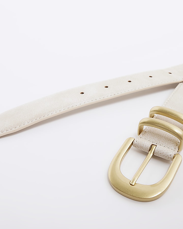 Cream double buckle belt
