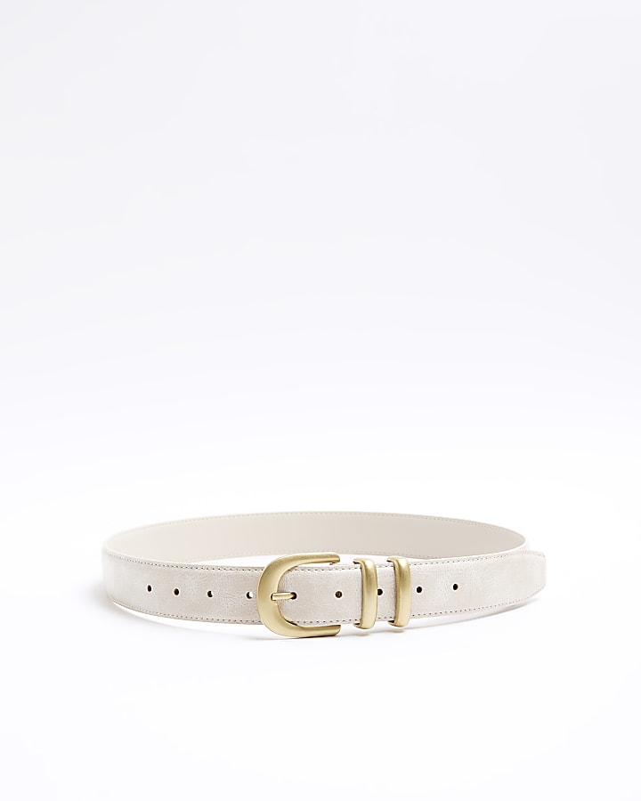 Cream double buckle belt