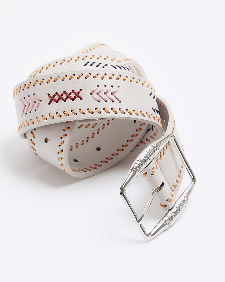 Cream embroidered belt