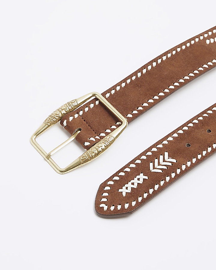 Brown embroidered belt