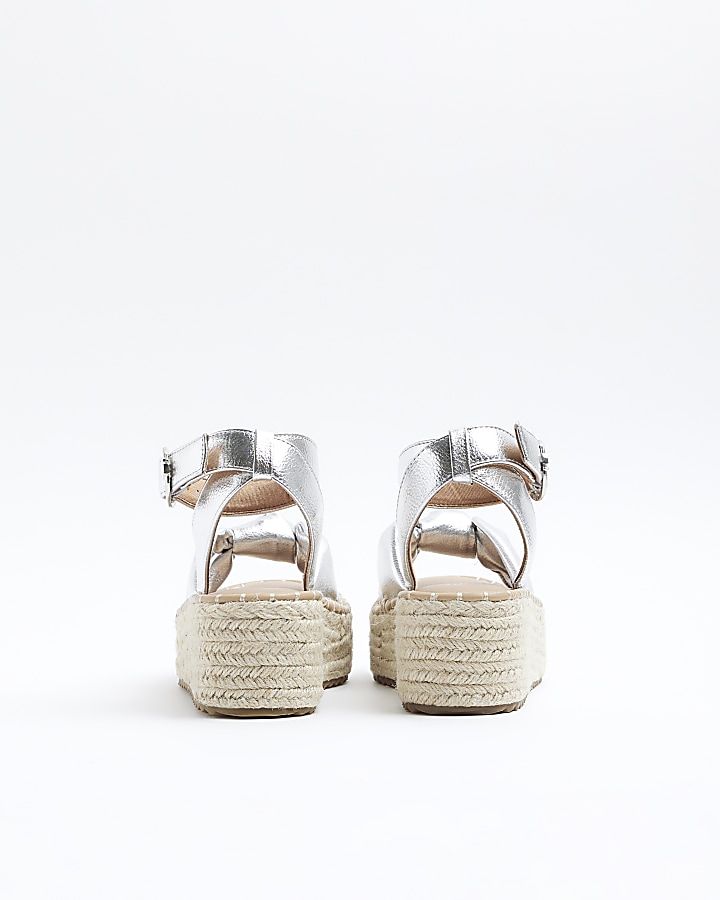 Silver flatform espadrille sandals