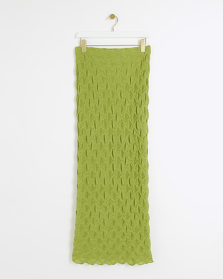 Green textured midi skirt