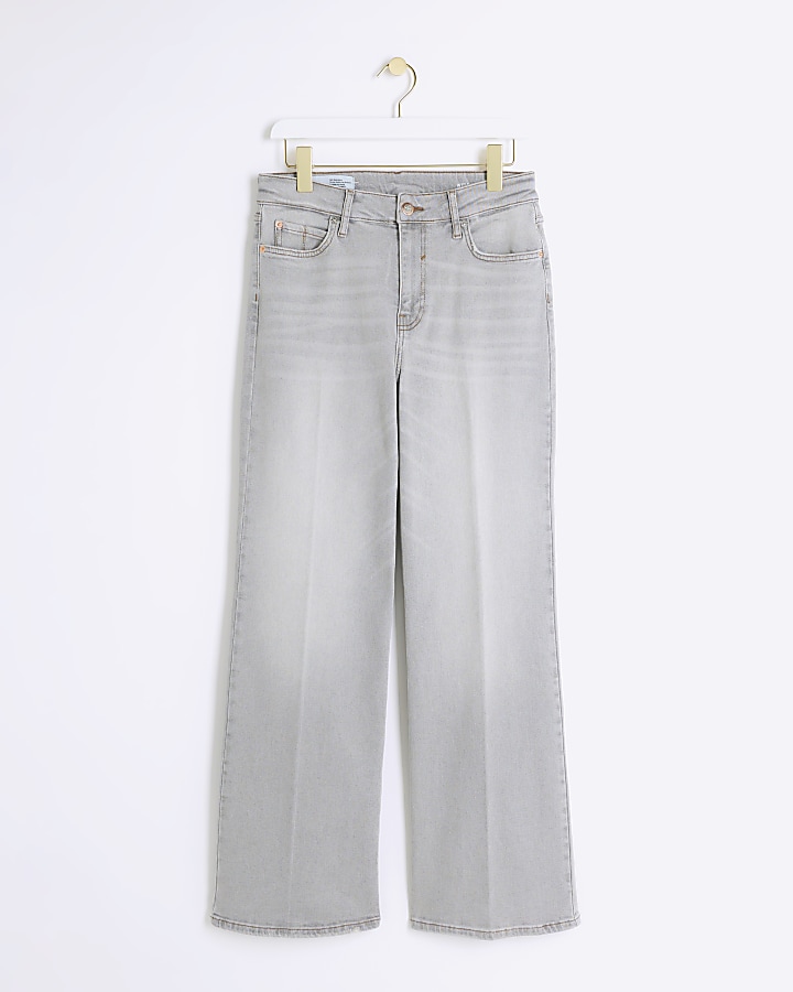 Grey mid rise wide leg jeans