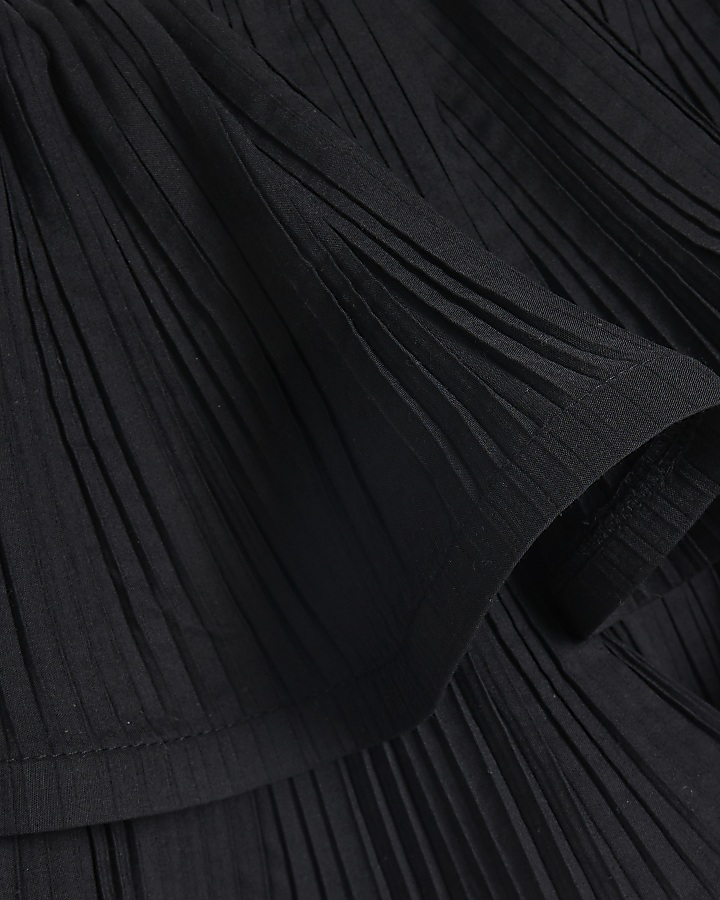 Black plisse frill bardot top