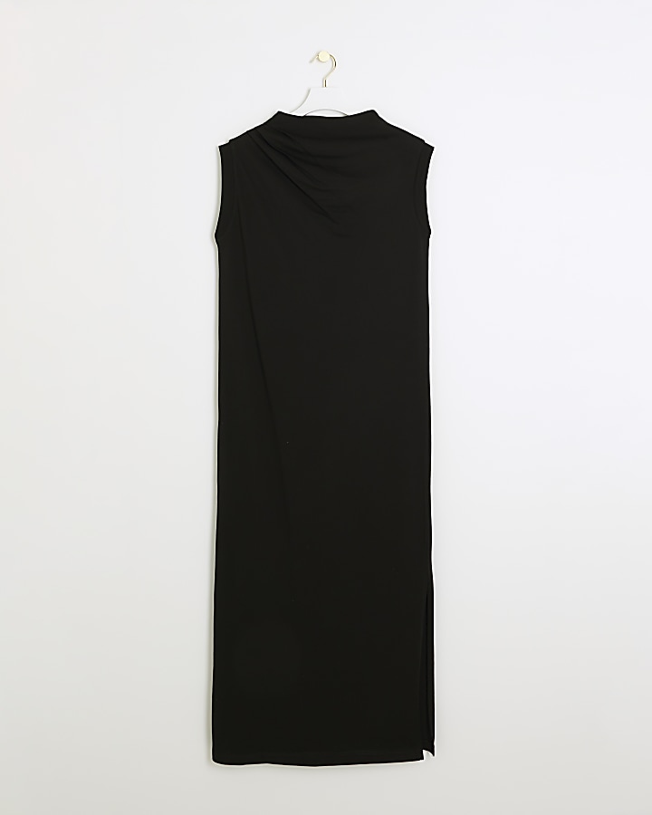 Black drape neck shift maxi dress