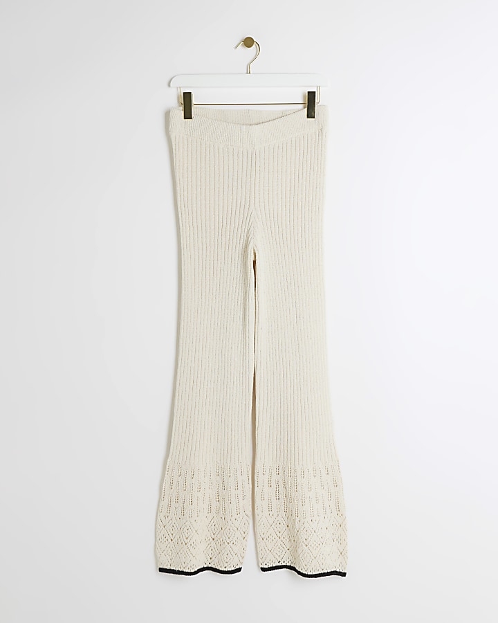 White stitch detail wide leg trousers