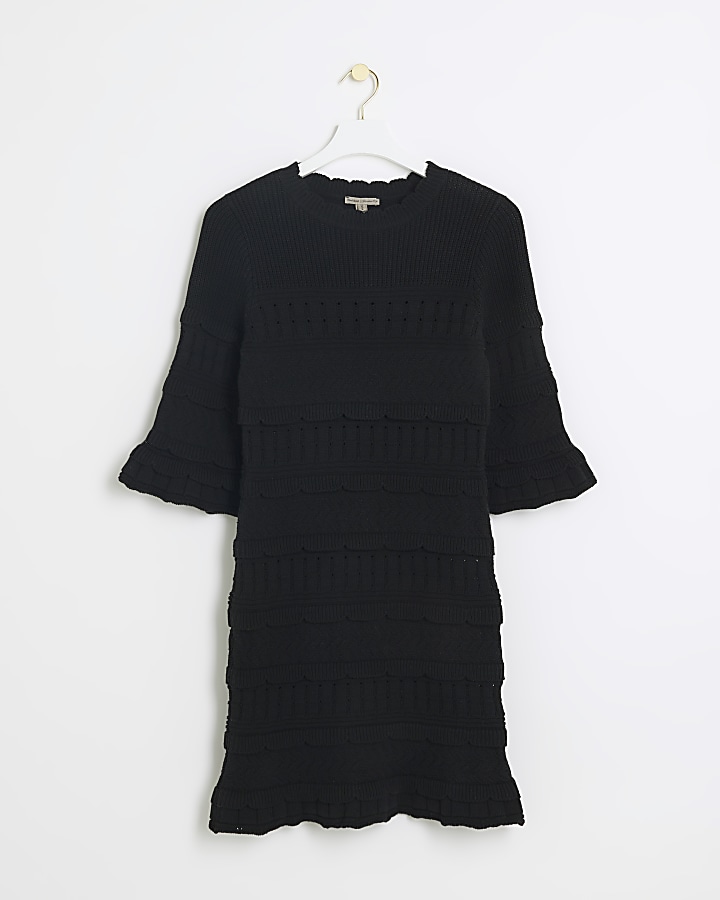 Black Crochet Frill bodycon mini Dress