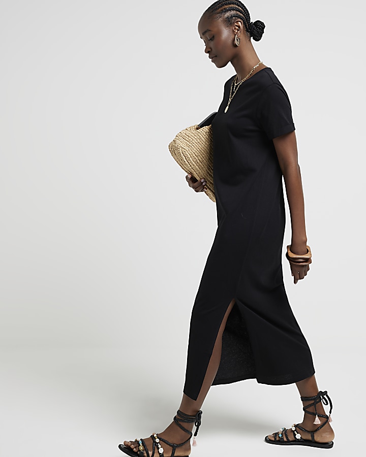 Black midi t-shirt dress | River Island