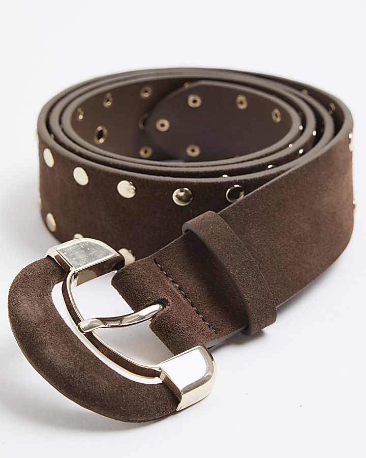 Brown suede studded belt