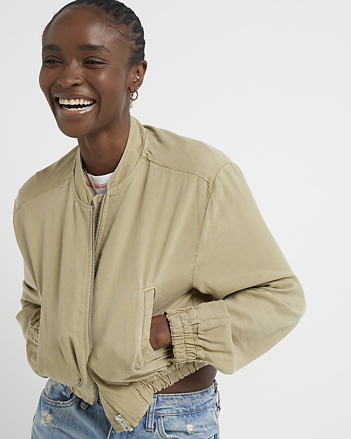 Green lyocell casual bomber jacket