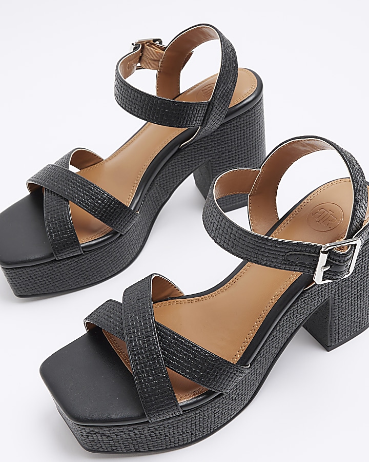 Black Cross Strap Platform Sandals